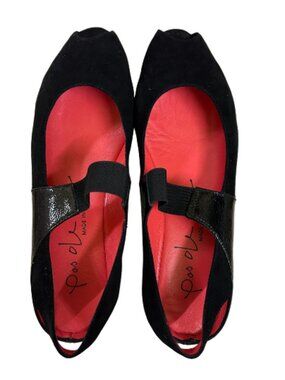 Pas Ole Rouge Black Suede & Patent Sling - Size 40.5